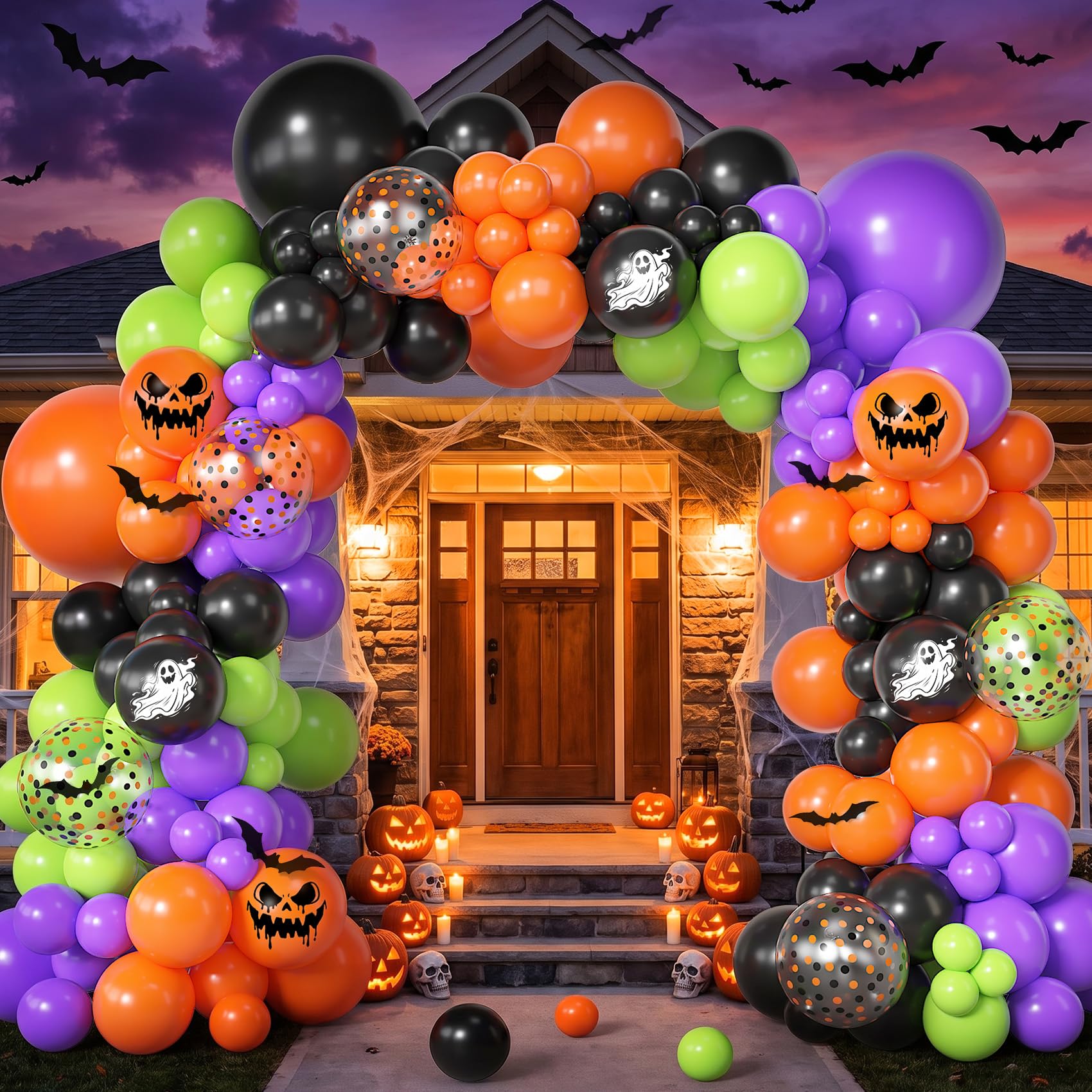 Amandir 153pcs Halloween Balloon Arch Kit Ghost Print Halloween Balloons