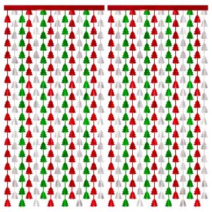 2 Pack Christmas Tree Foil Fringe Curtains, 3.3x6.6ft Tinsel Backdrop