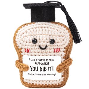 Crisky Handmade Funny Graduation Gifts, Positive Crochet Toast with Little Graduation Card and Grad Caps - You are Totally Amazing - Grad Gifts for College University Masters Degree