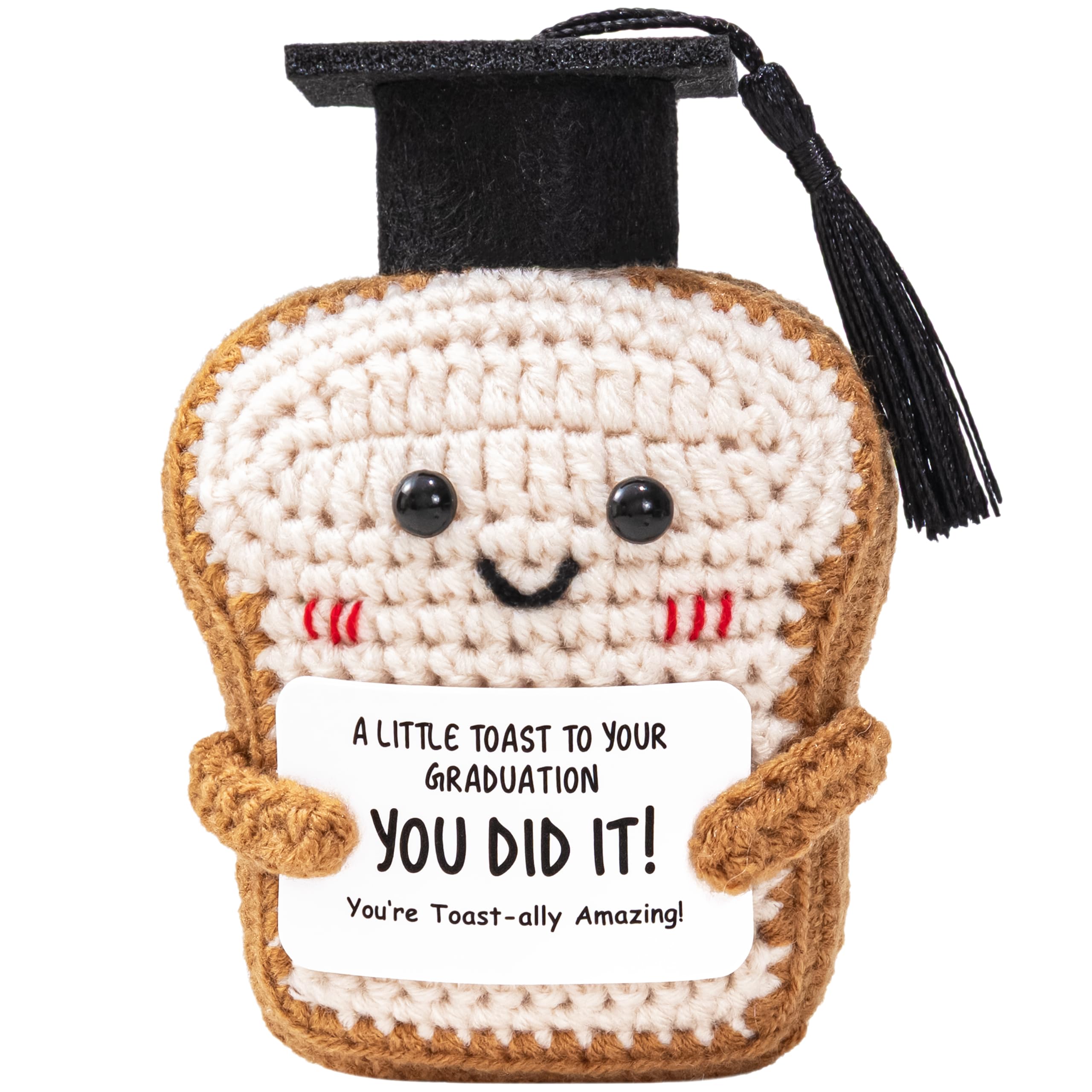 Crisky Handmade Funny Graduation Gifts, Positive Crochet Toast with Little Graduation Card and Grad Caps - You are Totally Amazing - Grad Gifts for College University Masters Degree