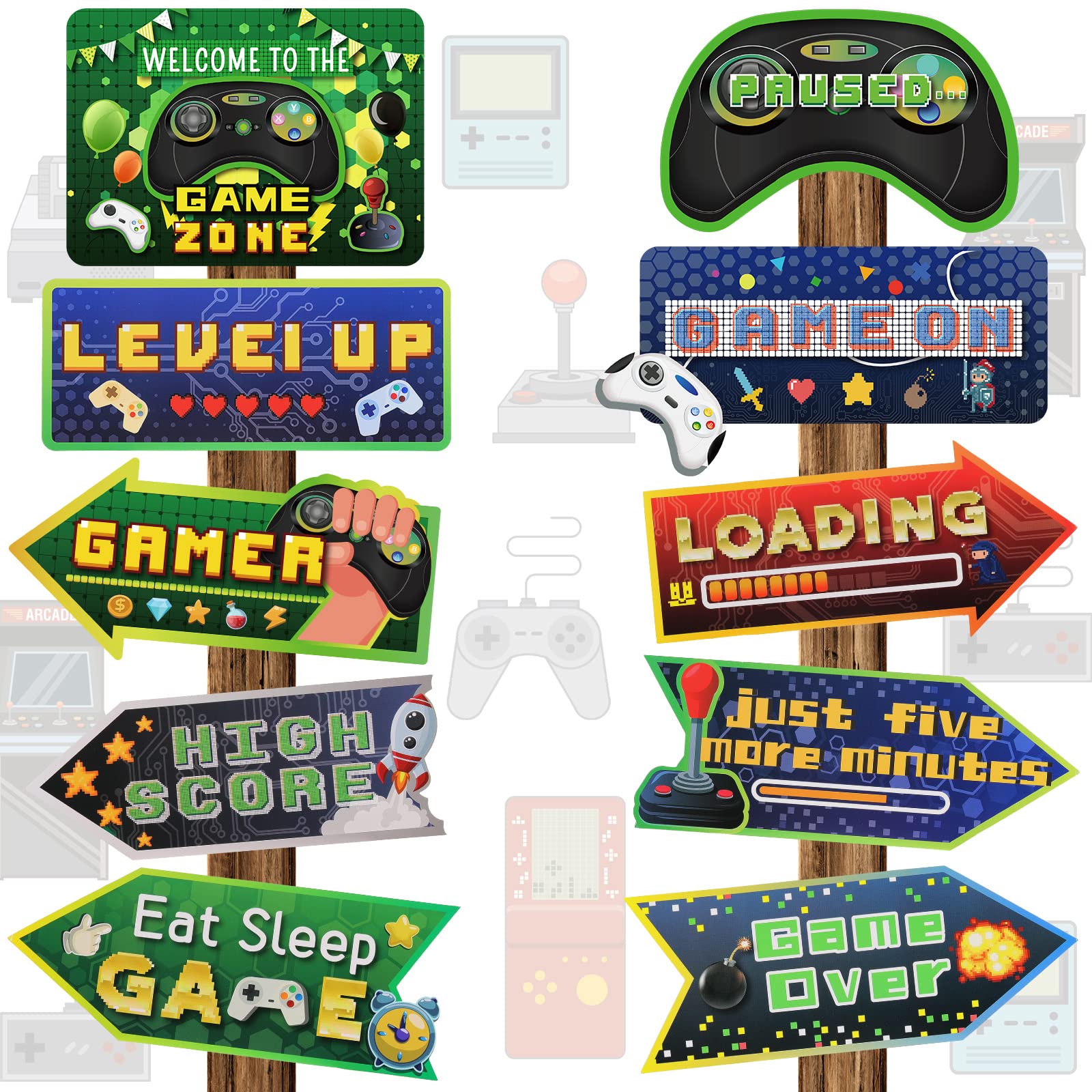 Tenare 20 Pcs Video Game Party Decorations Gaming Signs Level up(Green)