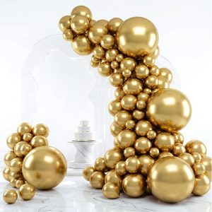 RUBFAC Gold Balloons Different Sizes Chrome Gold Balloon Arch Kit 129pcs | Metallic Gold Balloon Garland Arch Kit…