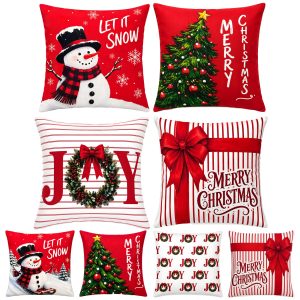 Christmas Decorations - Set of 4 Double-Sided Print Christmas Pillow Covers
