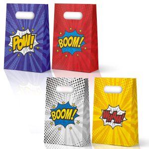 KALEFO 24 Pack Superhero Party Supplies Treat Bags Birthday Party Recyclable Cookie Candy Paper Favor Bag Super Hero Decorations