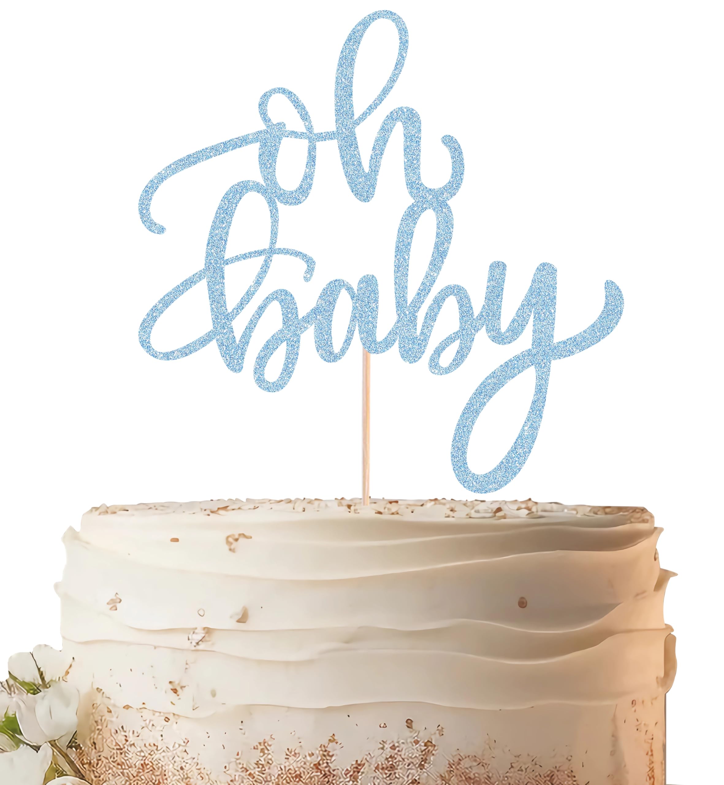 EONNCNT Oh Baby Cake Topper - Light Blue Glitter Baby Shower Cake Decorating Supplies for Boys or Girls, Baby Shower Cake Topper for Gender Reveal Baby Birthday Party Photo Booth Props