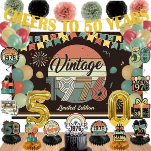 Vintage 47Pcs 50th Birthday Decorations for Men & Women, Pre-Assembled Set.