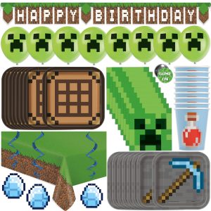 Mega Minecraft Birthday Decorations for Party, Balloons, Tablecloth, Banner