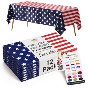 Exquisite 4th of July Plastic Table Cloth Disposable 12 Pack, 54 x 108