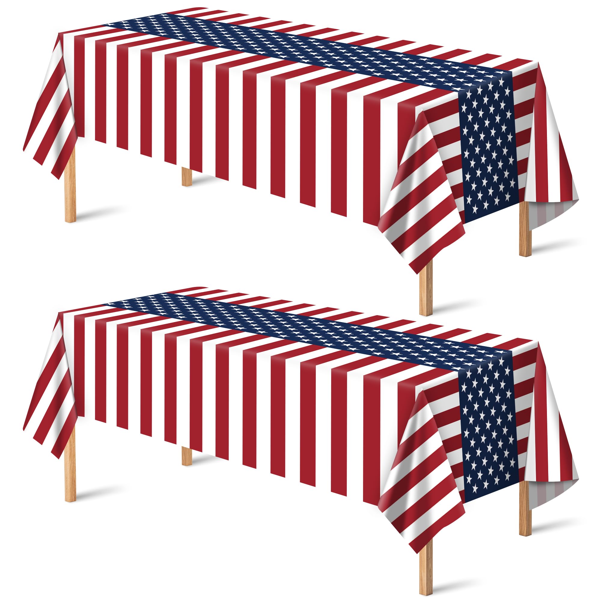 OHOME 4th of July Decorations - Patriotic American Flag Plastic Tablecloth | Fourth of July Accessories Memorial Day Decor for Home Outdoor Outside Party Favors,54"x108",2 Pack