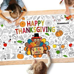 Family Fun Thanksgiving Activity Poster - 31.5 x 72 Inches, Turkey-Themed Thanksgiving Day Party, Versatile Paper Coloring Banner/Table Cover for Fall School Parties and Special Events Decoration
