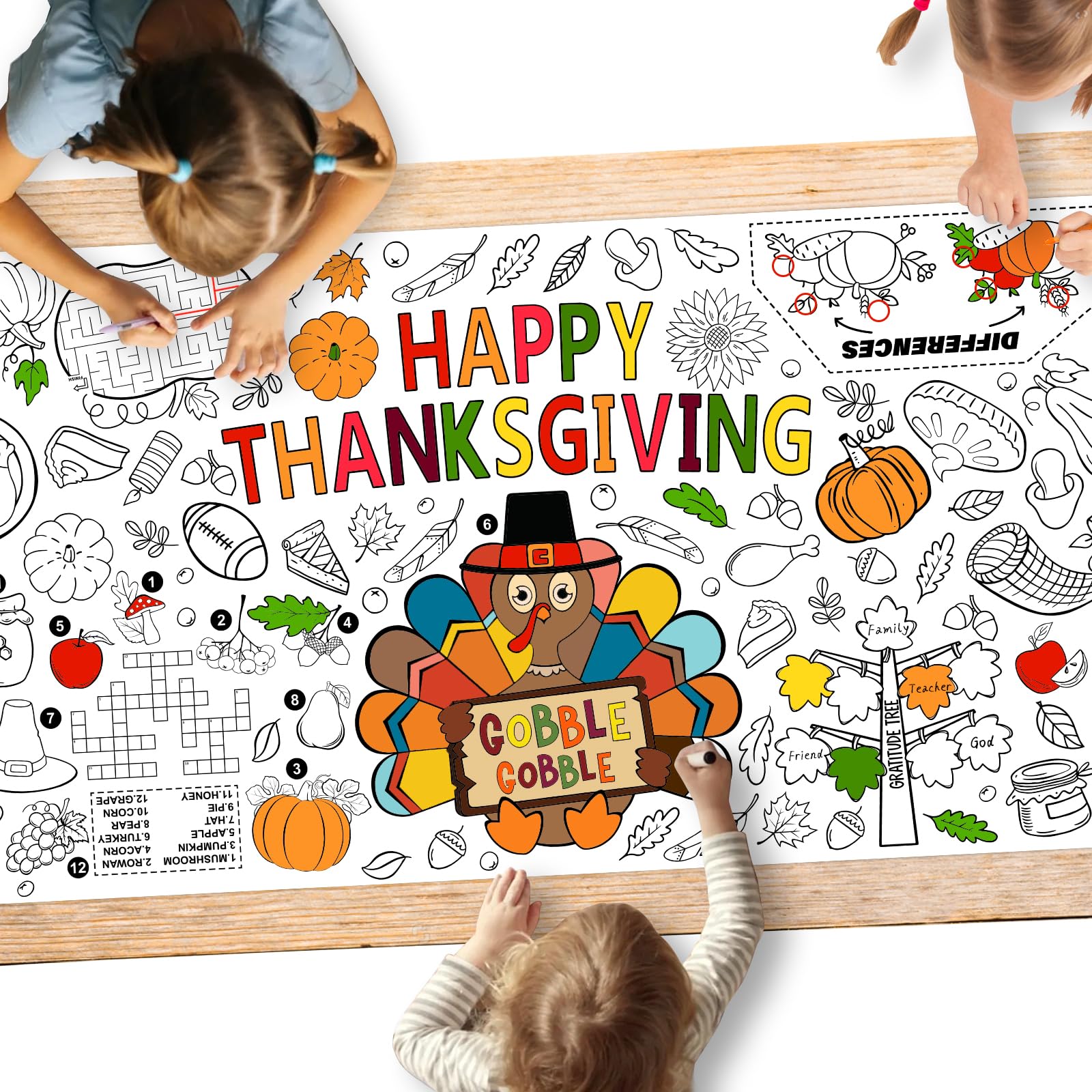Family Fun Thanksgiving Activity Poster - 31.5 x 72 Inches, Turkey-Themed Thanksgiving Day Party, Versatile Paper Coloring Banner/Table Cover for Fall School Parties and Special Events Decoration