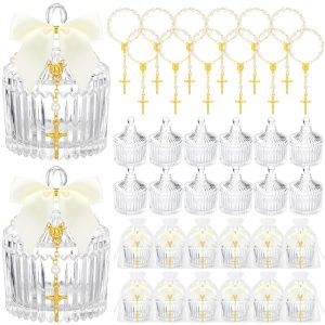 12 Sets 48 Pcs Baptism Favors for Guests Crystal Candy Bowl Gifts, White