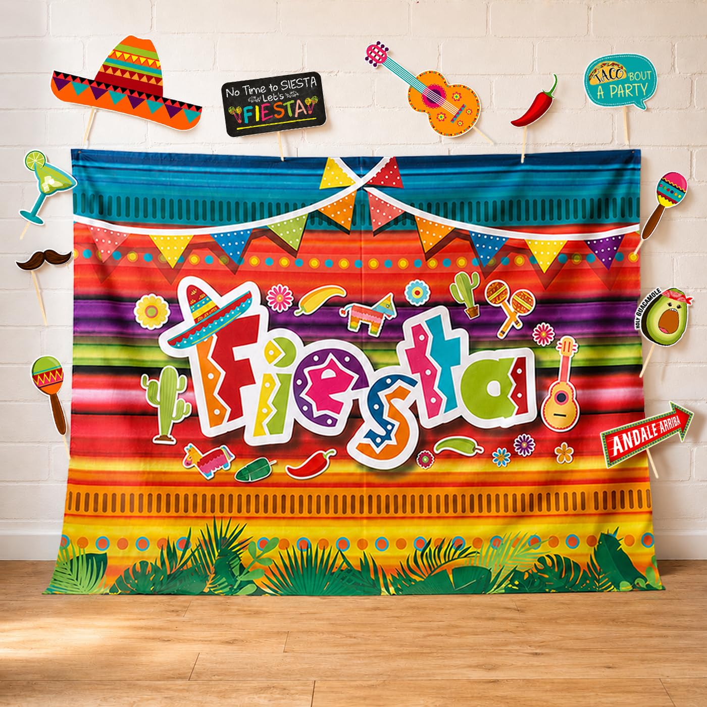 Fiesta Theme Photography Backdrop & Studio Props Kit, Cinco De Mayo Party Decorations, Mexican Photo Booth Background for Pictures, Summer Pool Mexicana Birthday Party Supplies