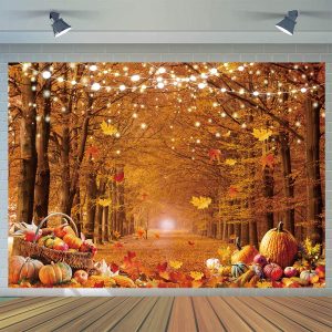 CYLYH 7x5ft Fall Photography Backdrop Autumn Maple Forest Leaves Pumpkin Party Background Thanksgiving Party Supplies Farm Harvest Event Banner Thanksgiving Photo Booth Props