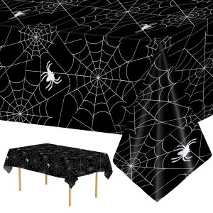 2 Pcs Halloween Tablecloth - Plastic Halloweens Spider Webs Table Cloth, Black Disposable Rectangle Spiderweb Table Cover for Halloween Party Decorations Supplies Favors Tables Decor, 108 x 54 Inch