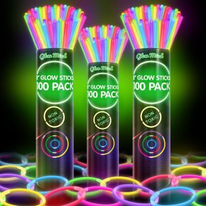 300 Ultra Bright Glow Sticks Bulk - Halloween Glow in the Dark Party Supplies Pack - 8" Neon Glowsticks Party Favors with Bracelets and Necklaces
