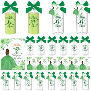 Honeydak 25 Sets Quinceanera Party Favors Tumbler Lids Straws, Green
