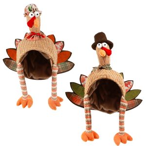 Ogrmar 2PCS Plush Turkey Hat Funny Turkey Headwear for Thanksgiving Event