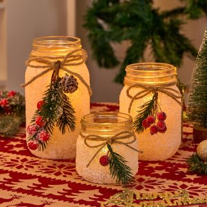 Christmas Decor, Snowflake Mason Jar Christmas Centerpieces for Table Decor
