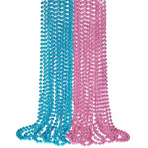 SHAOQINLIN 12 PCS Pink and Blue Beads Necklace, 33" Gender Reveal Necklaces Gender Reveal Accessories for Gender Reveal Baby Shower Games Birthday Party Favors