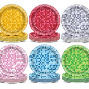 60Pcs Mini Pixel Party Paper Plates for Mini theme Pixel Theme Decorations 7In Birthday Dessert Plates Disposable Tableware Dinnerware Set for Baby Shower Video Game Decorations Party Supplies