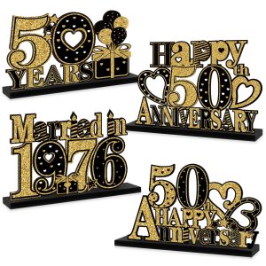 4 Pieces 50th Anniversary Decorations Married in 1976 Table Sign