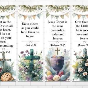 4Pcs Easter Church Banners for Sanctuary Wall Welcome Religious Banners Hanging Backdrop Scripture Watercolor Easter Signs Bible Verses Banner Scripture Hanging Signs for Church School Decor