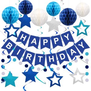 meowtastic Birthday Decorations Happy Birthday Banner with Honeycomb Balls | 16pcs Birthday Set: 1 Banner+6…