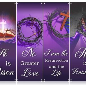 chiazllta 4PCS Easter Church Banners Christian Banners for Sanctuary Easter Banner with Scripture Church Backdrop Banner for Sanctuary Worship Religious Hanging Signs for Sunday School Decoration