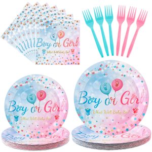 CANREVEL 96 PCS Gender Reveal Plates Serve 24, Gender Reveal Plates