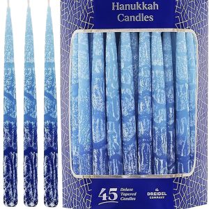 The Dreidel Company Hanukkah Candles Dripless Multi Blue Hued Frosted Deluxe Tapered Candles 1-Hour Burn Time Odorless 45 Candles for All Eight Nights of Hanukkah