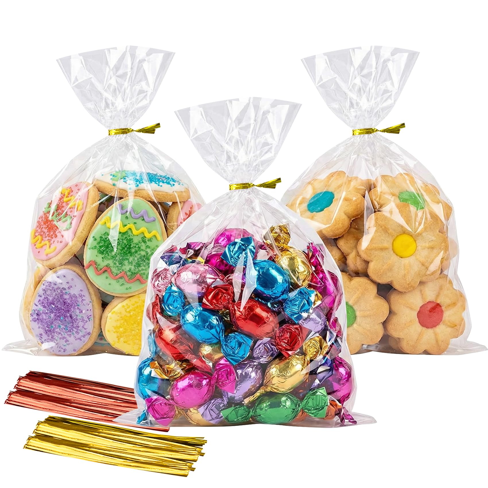 Morepack Cellophane Treat Bags 5x7 In 200 PCS Cookie Bags with Twist Ties