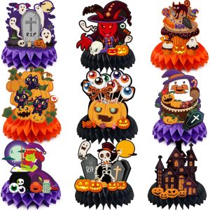 Halloween Decor - 9 PCS Pumpkin Witch Halloween Honeycomb Table Centerpiece