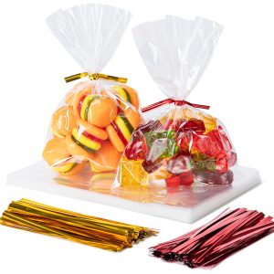 Aegero 200 Pcs 4x6 Cellophane Treat Bags with 200 Twist Ties