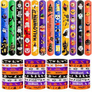 Garma 48Pcs Halloween Slap Bracelets Rubber Wristbands for Halloween Party favors, Kids Girls Boys Toddlers Halloween Gifts