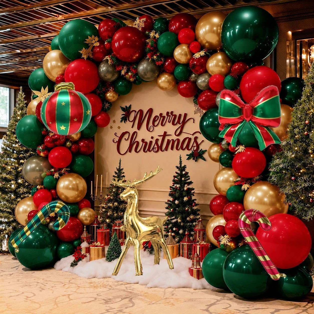 Green Red Gold Balloon Garland Double Stuffed Christmas Balloon Arch Kit