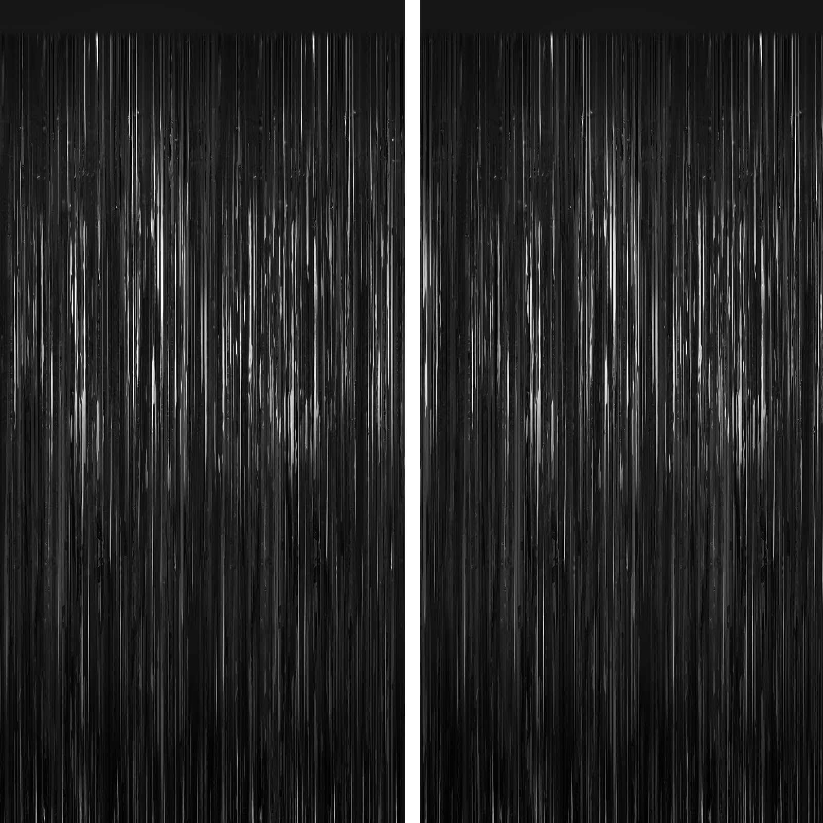 Black Tinsel Foil Fringe Curtains, 2 Pack Photo Backdrop Party Decor