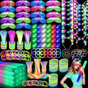 OLUPP 282 PCS Glow in the Dark Party Supplies, 18 Foam Sticks, 18 LED Glasses, 200 Glow Sticks, 30 Finger Lights, 8 Bunny Ear Headband and 8 LED Cat Ear Headband for Birthday,Halloween,New Year