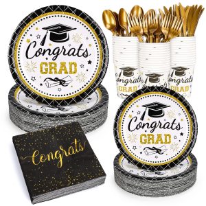 Whaline 175Pcs Graduation Party Tableware Supplies, for 25 Guests