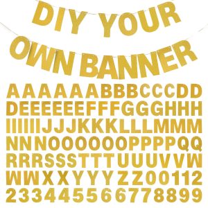 DIY Banner Kit with Letters Glitter Banner Letters Customizable Birthday Banners Graduation Banner Custom Party Hanging Banner for Graduation Wedding Party Baby Shower Decoration(Gold)