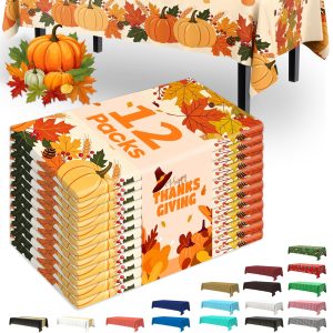 Pureegg Fall Disposable Plastic Table Cloth 12 Pack Pumpkin Harvest