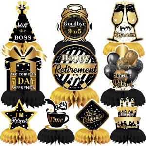 DTOFOOT 10 Pcs Retirement Party Decorations, Retirement Party Supplies Retirement Table Decorations Black and Gold Retirement Decorations for Men and Women Party