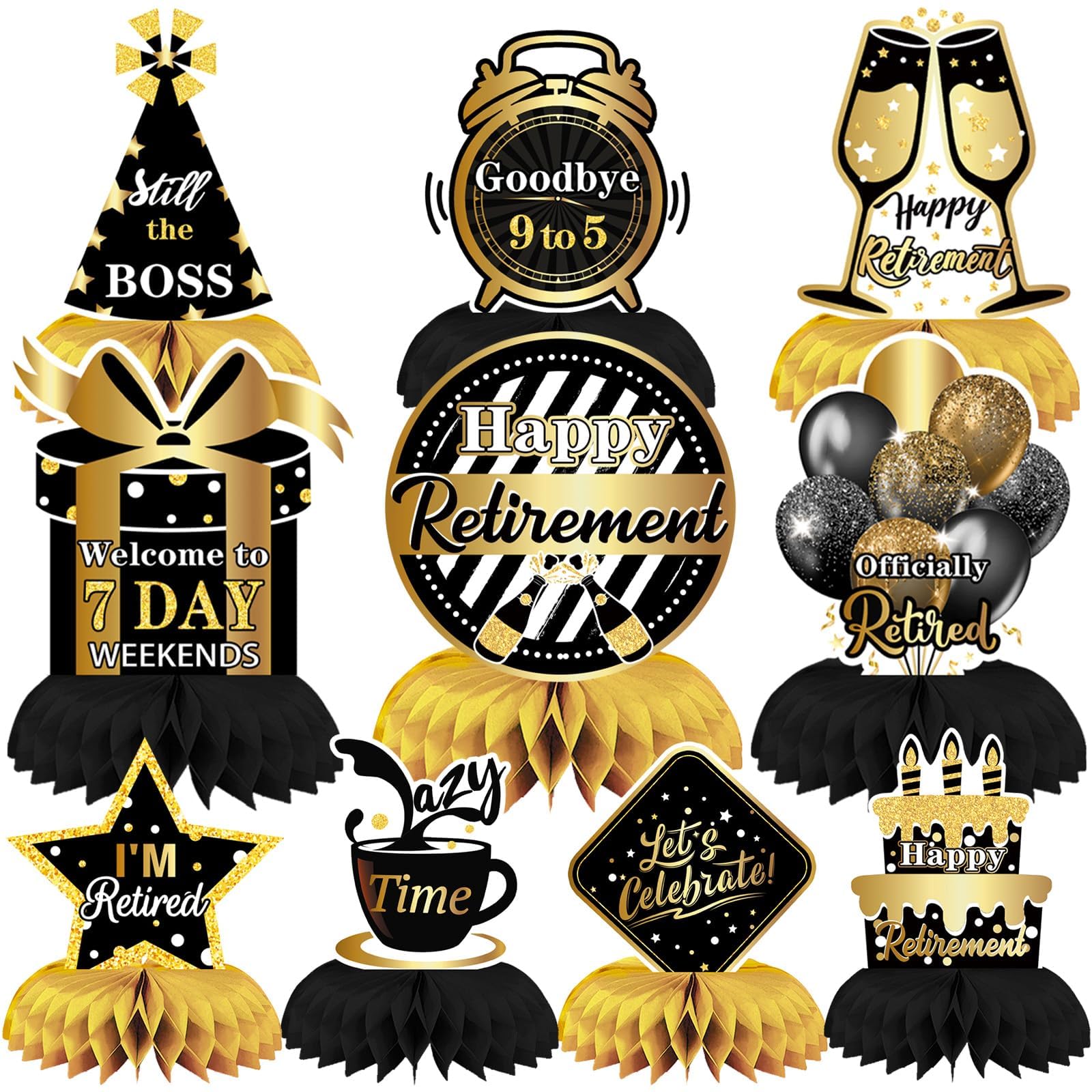 DTOFOOT 10 Pcs Retirement Party Decorations, Retirement Party Supplies Retirement Table Decorations Black and Gold Retirement Decorations for Men and Women Party