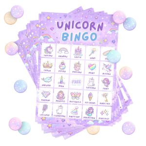 Markt Unicorn Birthday Bingo Game for Kids, Birthday Party Games, Kids Party Games Supplies, 20 Players