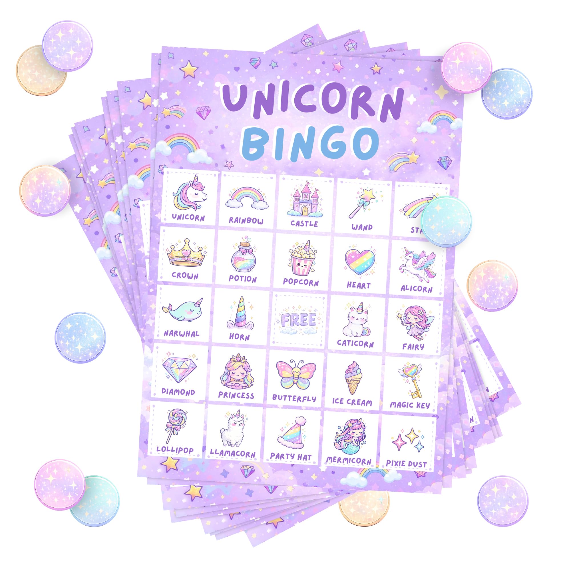 Markt Unicorn Birthday Bingo Game for Kids, Birthday Party Games, Kids Party Games Supplies, 20 Players