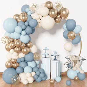 Amandir 153pcs Dusty Blue Balloon Garland Arch Kit Different Sizes | 18 12 10 5inch Blue White Sand Latex Metallic…