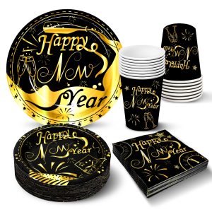 KatchOn, New Years Eve Party Plates, Cups and Napkins sets - Serves 16 Guests