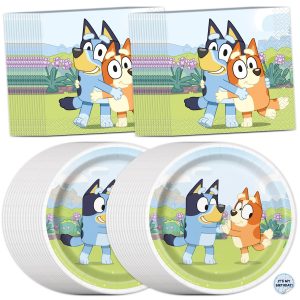 Bluey Plates and Napkins 32-Pack, Dessert Sized, Bluey Birthday Decorations