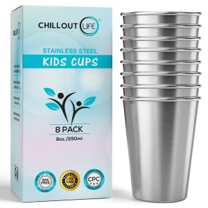 CHILLOUT LIFE Stainless Steel Kids Cups 8 oz - Stainless Steel Small Children Cups for Home & Outdoor Activities, BPA Free Unbreakable Premium Stackable Metal Drinking Glasses (8-Pack)