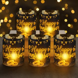 Kittmip 10 Sets Happy Anniversary Decorations for Table Black and Gold